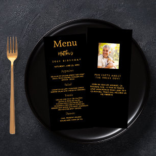 Menu Anniversaire noir or photo amusant faits