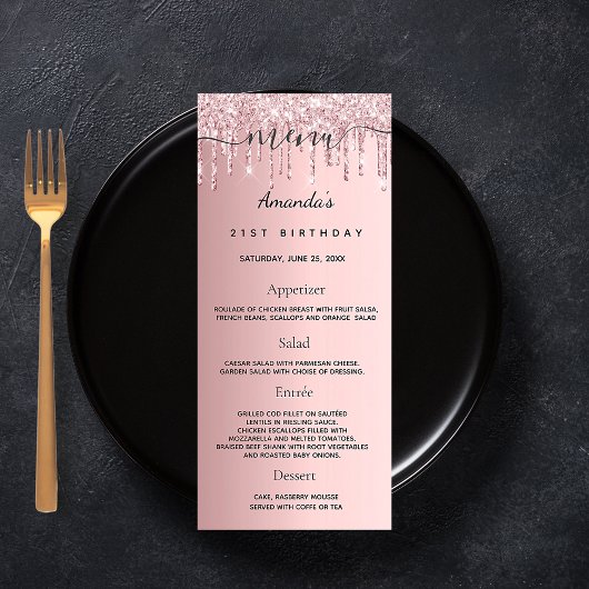 Menu Anniversaire parties scintillant rose pâle go