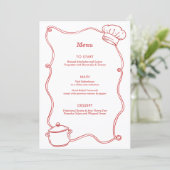 Menu Anniversaire Rouge Chef Cuisine Dessinée Moderne (Debout devant)