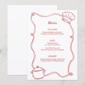 Menu Anniversaire Rouge Chef Cuisine Dessinée Moderne (Devant / Derrière)