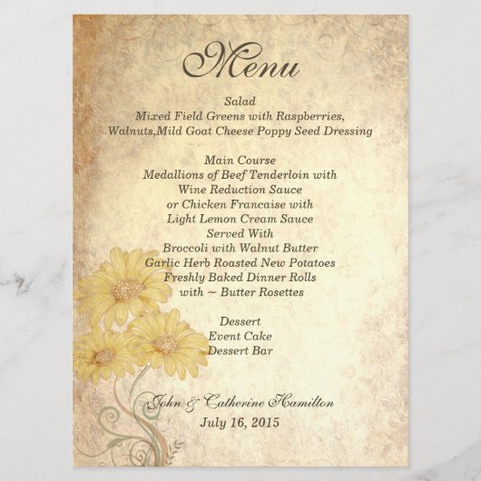 Menu antique de Tableau de mariage de reproduction (Devant)