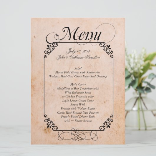 Menu antique élégant de mariage de regard (Debout devant)