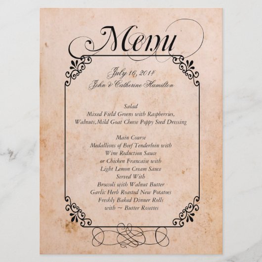 Menu antique élégant de mariage de regard (Devant)