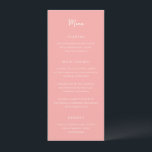Menu Antonia Coral rose Élégant Mariage<br><div class="desc">Menus de mariage élégants avec un design simple avec des polices de script et de serif.</div>