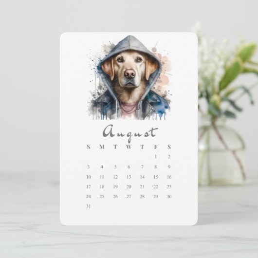Menu Août Calendrier autonome Chien Splash Art (Debout devant)