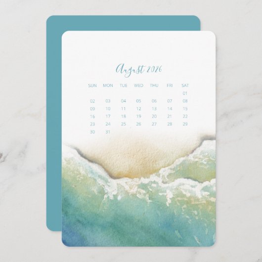 Menu Août Stand Alone Calendrier Seashore (Devant / Derrière)
