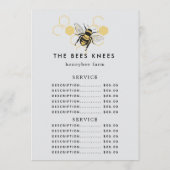 Menu Apiculture Vintage & Entreprise d'Élevage d'Abeill (Dos)