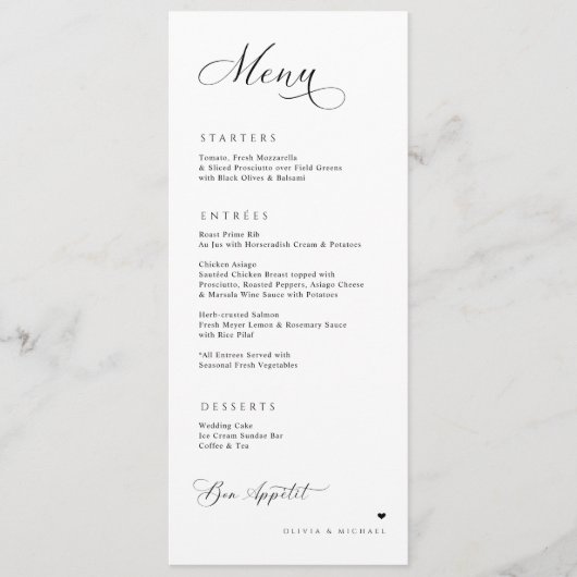 Menu Appel de luxe Calligraphie Élégant Réception de Ma (Devant)