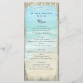 Menu Aqua Blue Beach Rustic Wood String Mariage (Devant)