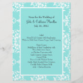 Menu Aqua Blue Damask Wedding Table (Voorkant)