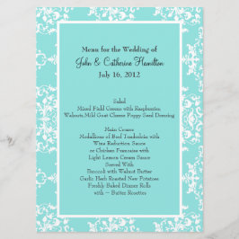 Menu Aqua Blue Damask Wedding Table