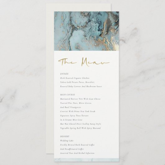 MENU AQUA MODERNE DUSKY BLUE GOLD AGATE MARIAGE (Devant / Derrière)