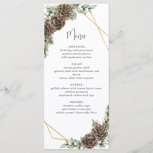 Menu Aquarelle À feuillage persistant Pine Cône Mariage (Devant)