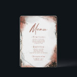 Menu Aquarelle Abstraite moderne Burnt Orange Mariage<br><div class="desc">Aquarelle Ethérée Moderne Abstraite Brûlée Orange Menus Mariage. Ce design moderne est magnifiquement peint à la main avec des couleurs riches qui sont parfaites pour l'automne. Montré dans l'automne Mariage couleur Palette couleur de : Vert Chasseur foncé, Gris de pierre, Orange brûlé d'automne, Beige amande, et À feuillage persistant. Avec...</div>