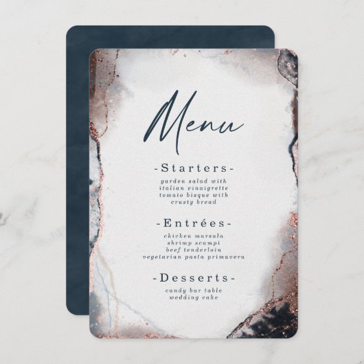 Menu Aquarelle Abstraite moderne Mariage bleu clair de  (Devant / Derrière)