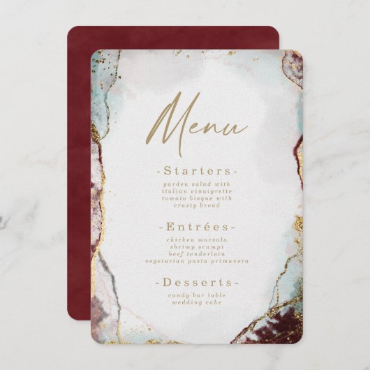Menu Aquarelle Abstraite moderne Mariage rouge et or (Devant / Derrière)