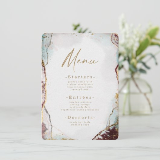 Menu Aquarelle Abstraite moderne Mariage rouge et or (Debout devant)