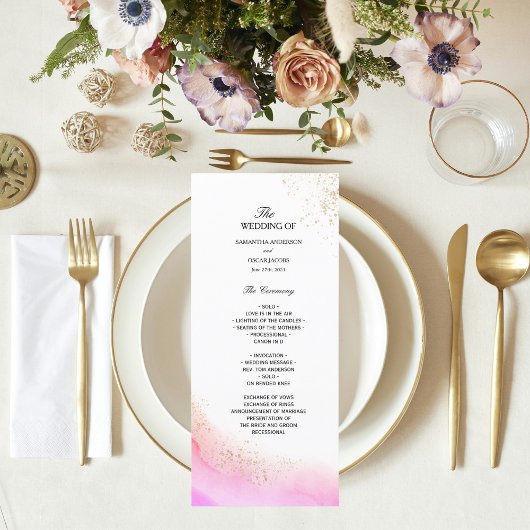 Menu Aquarelle Abstraite Rose Traits de Pinceau & Or  