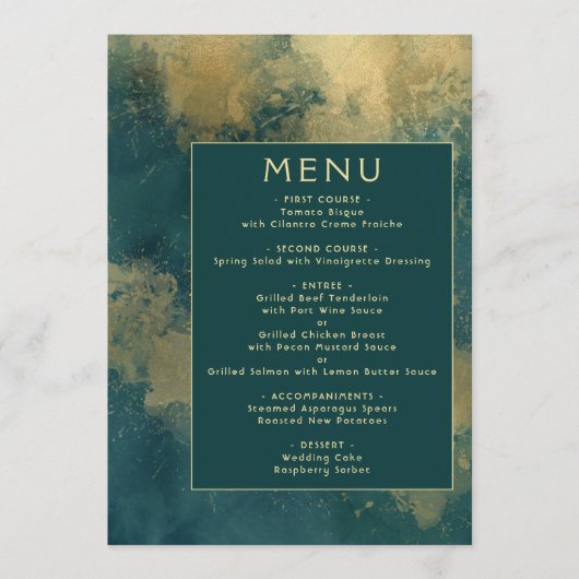Menu Aquarelle Abstraite Turquoise Mariage or (Devant)