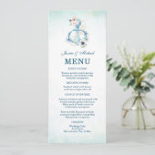 Menu Aquarelle Ancre Florale Turquoise Plage Mariage (Debout devant)