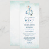 Menu Aquarelle Ancre Florale Turquoise Plage Mariage (Devant / Derrière)