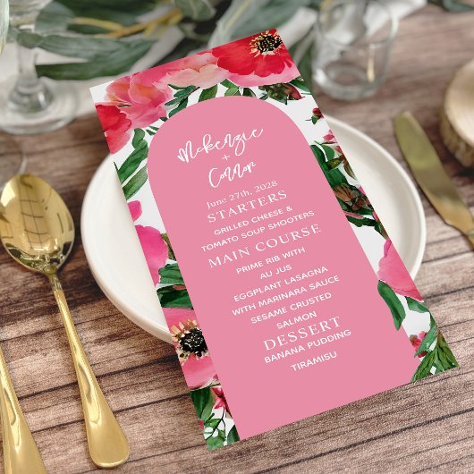 Menu Aquarelle Anemone Arch Mariage rose