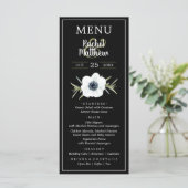 Menu Aquarelle Anémones Noir et Blanc Mariage (Debout devant)