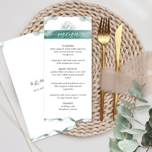 Menu Aquarelle argentée, Mariage floral élégant