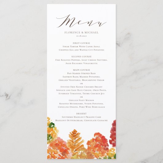Menu Aquarelle Automne Bois Mariage de automne (Devant)