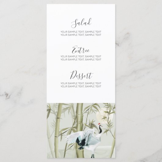Menu Aquarelle Bambou Grue japonaise (Dos)