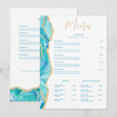 Menu Aquarelle Blanc Bleu Agate Restaurant Élégant (Devant / Derrière)