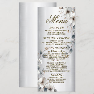 Menu Aquarelle Blanc Fleur Or Frère Argent Dîner