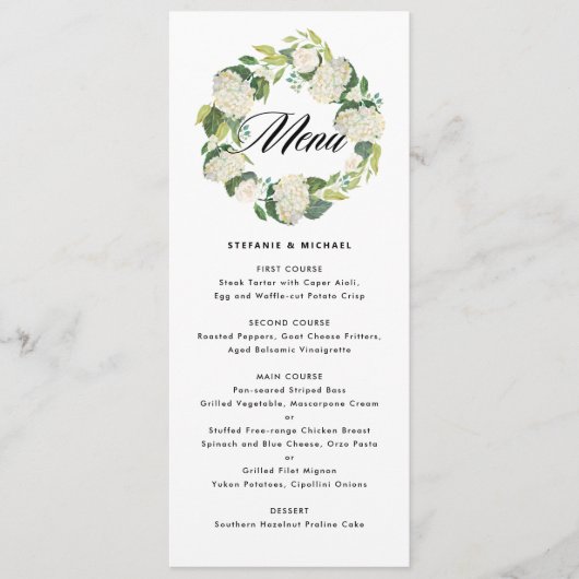 Menu Aquarelle Blanc Hydrangea Fleurs Mariage de couron (Devant)