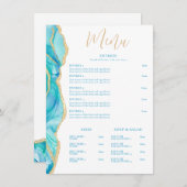 Menu Aquarelle Bleu Agate Blanc Restaurant Élégant (Devant / Derrière)