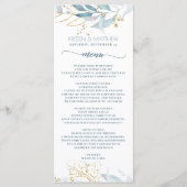 Menu Aquarelle Bleu Dusty Floral Or Elégant Mariage (Devant)