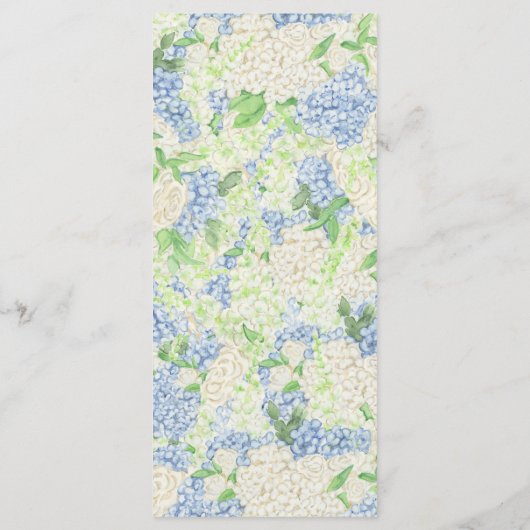 Menu Aquarelle Bleu et Blanc Hydrangea Crest (Dos)