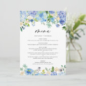 Menu Aquarelle bleu Hydrangea Garland Mariage (Debout devant)