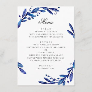Menu Aquarelle bleu marine feuillage floral d'hiver mar