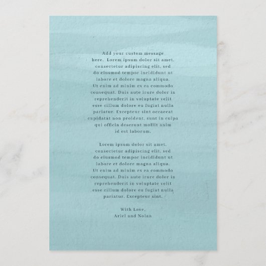 Menu Aquarelle bleu moderne Mariage élégant (Dos)