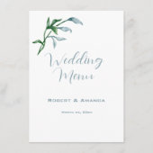 Menu Aquarelle bleu vert Feuille Mariage (Devant)