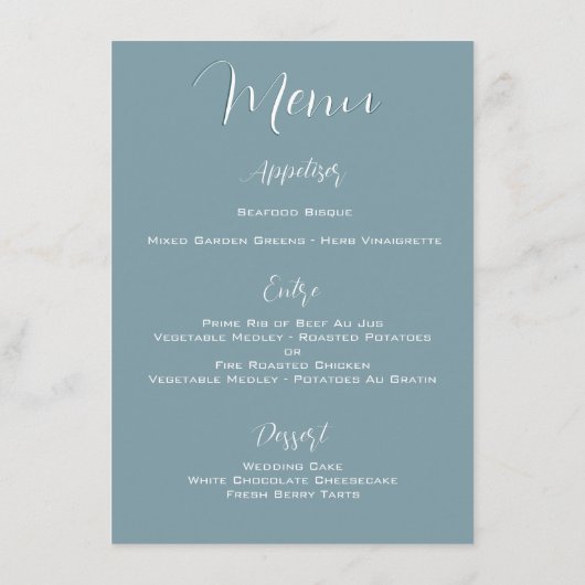 Menu Aquarelle bleu vert Feuille Mariage (Dos)