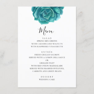 Menu Aquarelle bleue succulent. mariage turquoise. Bota