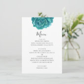 Menu Aquarelle bleue succulente. Mariage sarcelle. Bota (Debout devant)