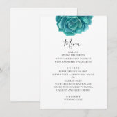 Menu Aquarelle bleue succulente. Mariage sarcelle. Bota (Devant / Derrière)