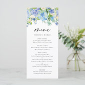 Menu Aquarelle Blue Hydrangeas hiver Floral Mariage (Debout devant)