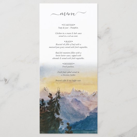 Menu Aquarelle Blue Mountains Pine Mariage (Devant)