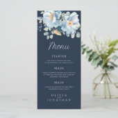 Menu Aquarelle Blue Winter Floral Mariage (Debout devant)