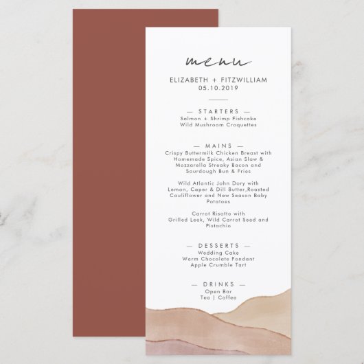 Menu Aquarelle Boho Abstraite | Dîner rouille (Devant / Derrière)