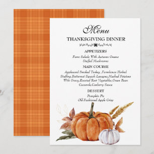 Menu Aquarelle brûlée Orange Citrouille Thanksgiving 