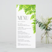 Menu Aquarelle Chartreuse Green Fern Feuille Mariage (Debout devant)